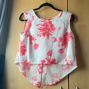 White and pink open back cropped top